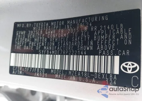 2024 Toyota Corolla Le from USA, damaged, VIN 5YFB4MDE7RP222144